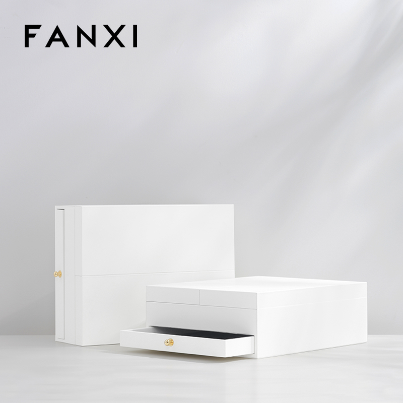 H154-FANXIhighqualitywhiteleatherjewelryboxwithlogo