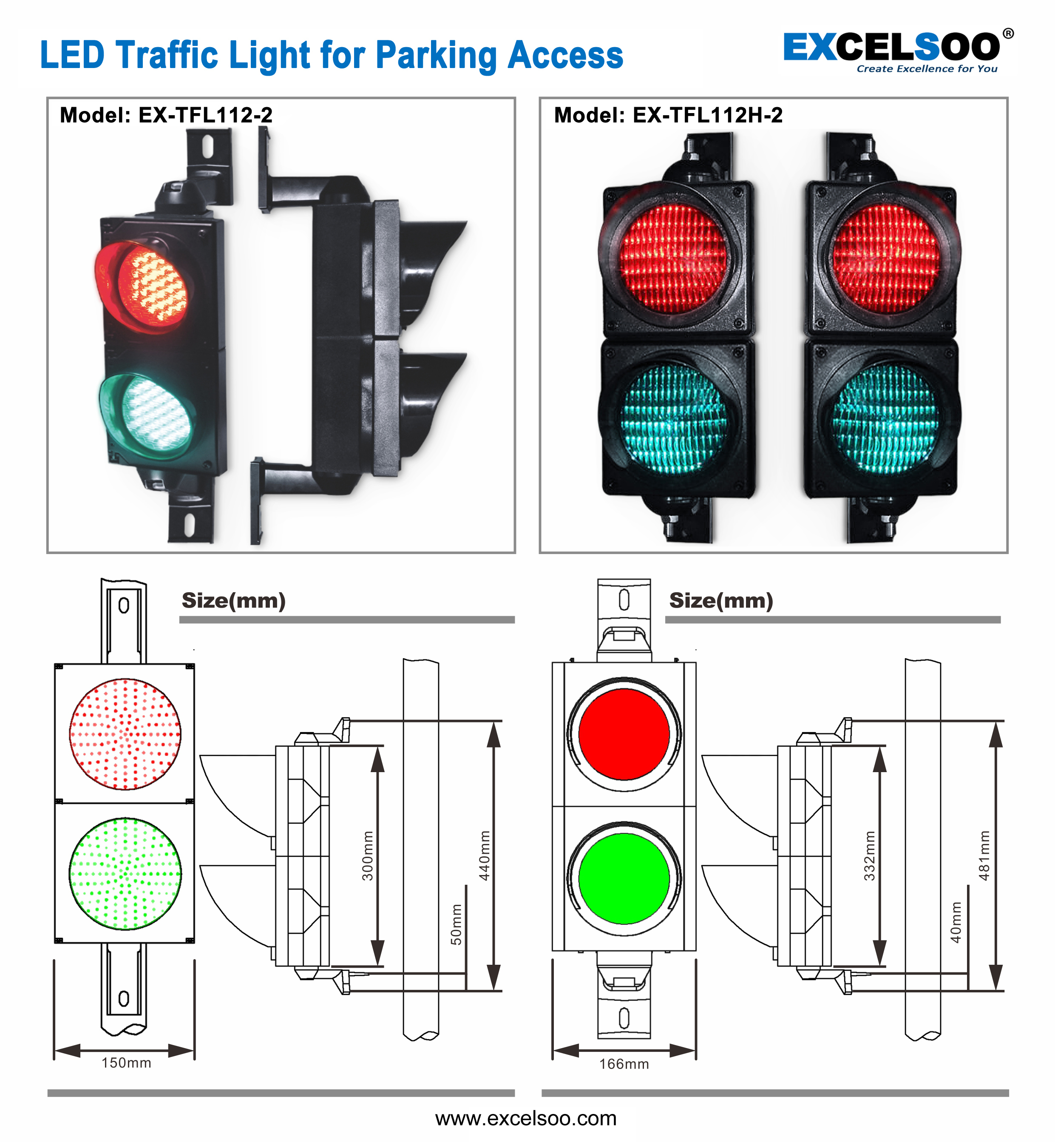 Excelsoo 100mm LED Traffic Light for Parking Barrier Gate EX-TFL112-2