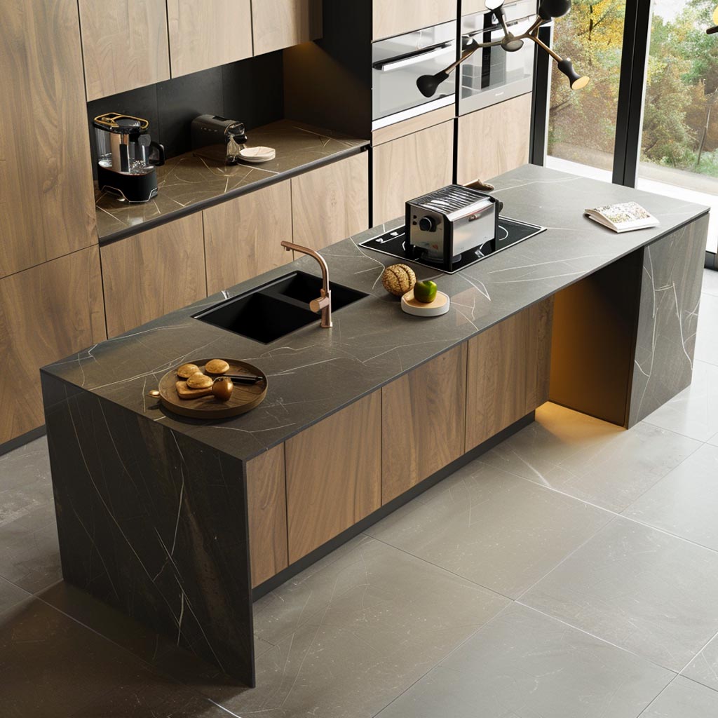 Modern kitchen cabinets with sintered stone countertop