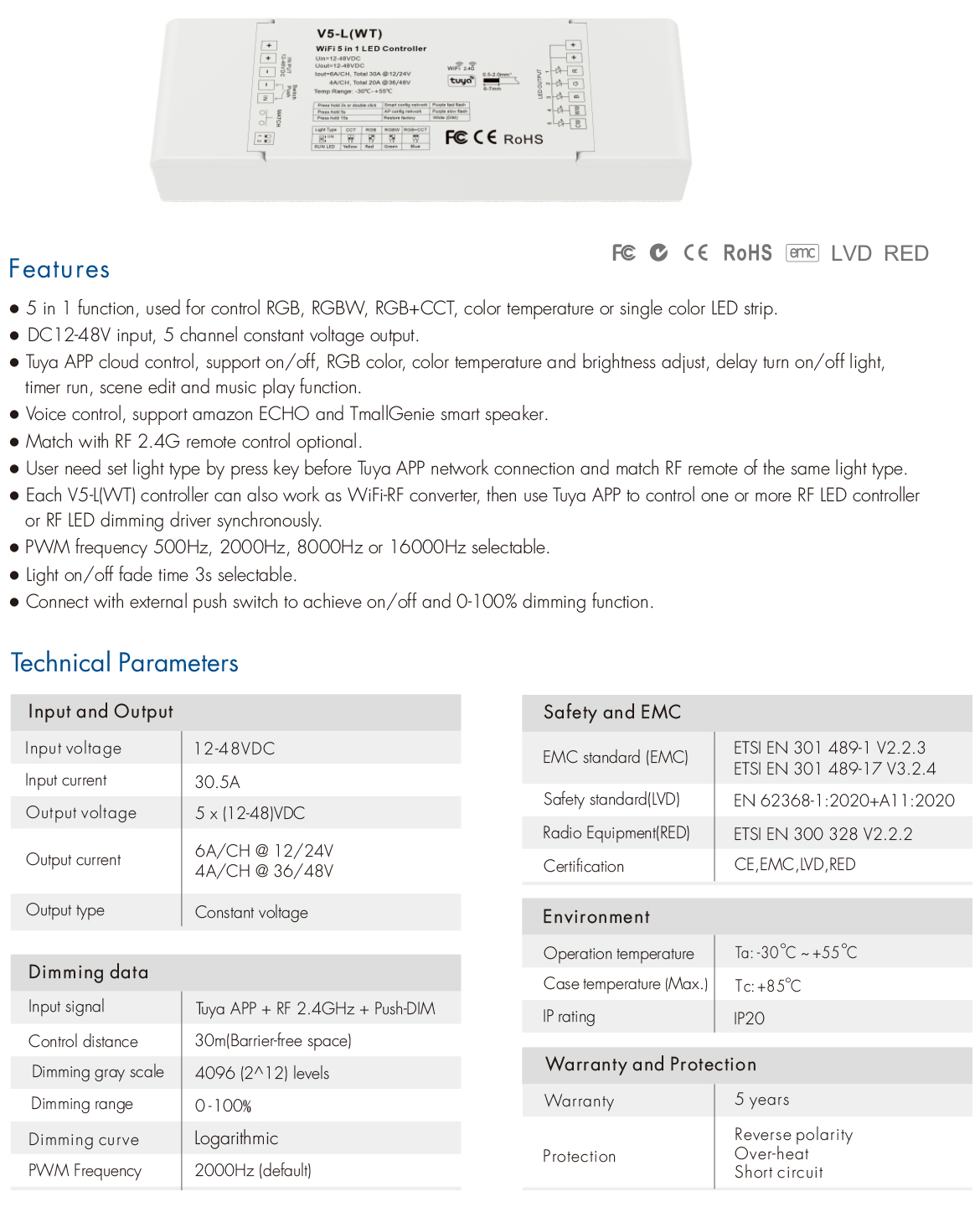 DC12-48V Alexa WiFi APP Controlled RF SPI UFO LED Controller