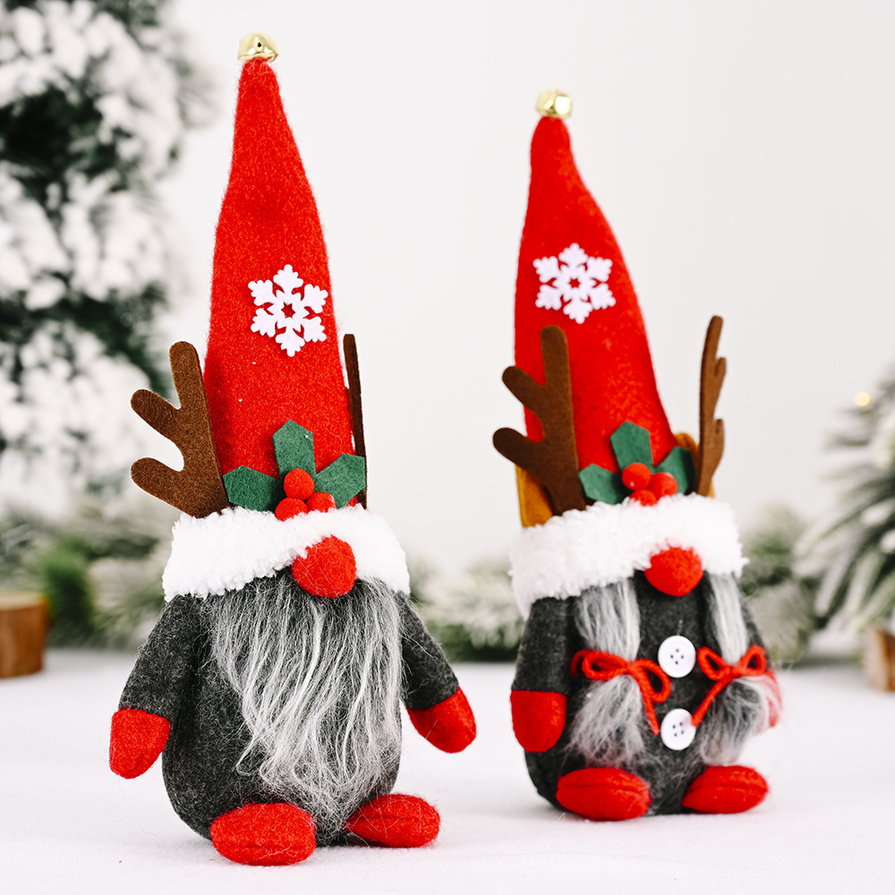 豪贝新款圣诞节装饰品创意鹿角侏儒摆件无脸娃娃摆件森林老人公仔-阿里巴巴-主图_002