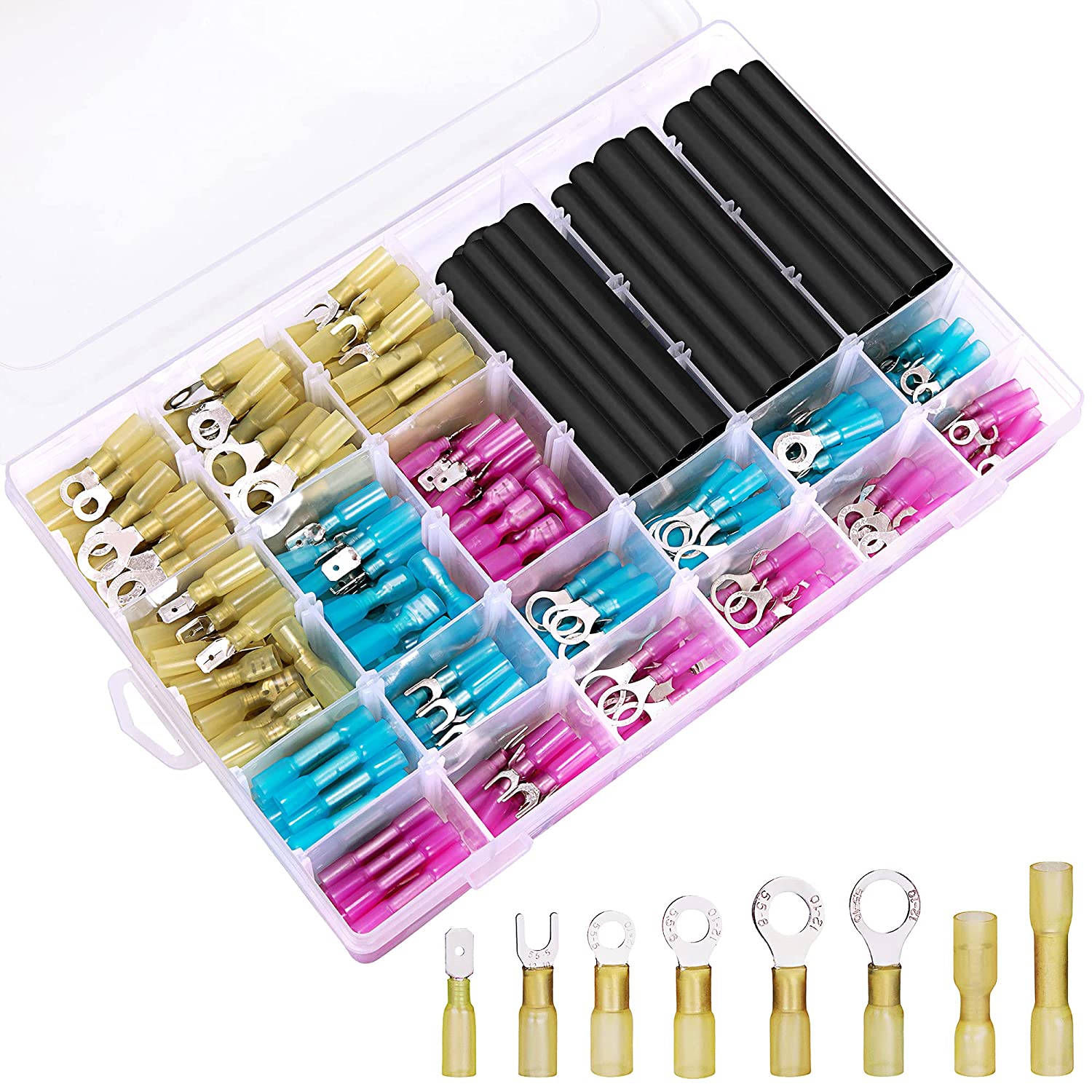 Ginsco 250Pcs Insulated Wire Connectors Assorted Crimp Terminal Kit - Quick  Disconnect Ring Spade Butt Splices Piggy Back