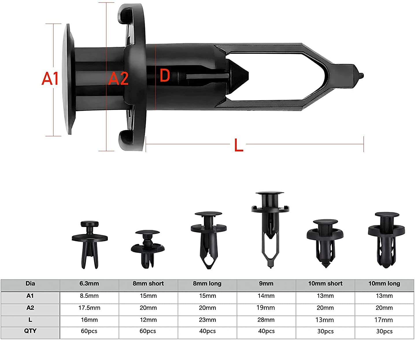260pcs Bumper Push Fasteners Rivet Clips Expansion Screws Replacement