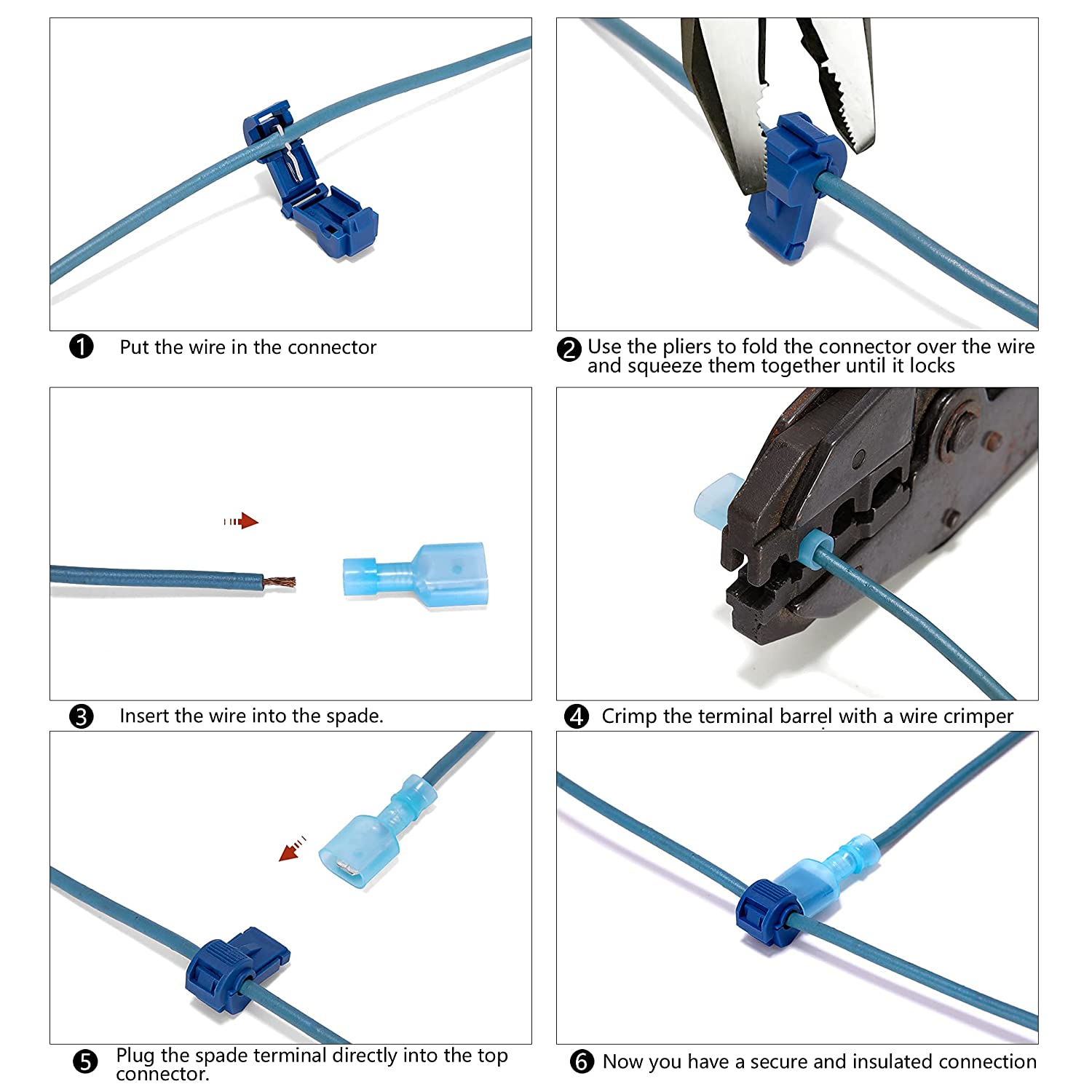 Ginsco 100 Pcs/50 Pairs Quick Splice Wire Terminals TTap SelfStripping with Nylon Fully