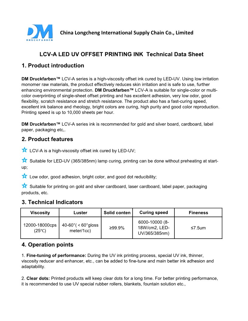 LCV-A LED UV OFFSET PRINTING INK-China Longcheng International Supply ...