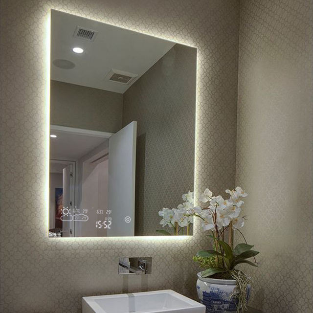  BYECOLD Espejo LED de 24 x 40 pulgadas con Bluetooth, espejo  inteligente para baño, pantalla de clima, fecha, temperatura y humedad,  antivaho, retroiluminado, espejo de baño iluminado, 2 colores, montaje en