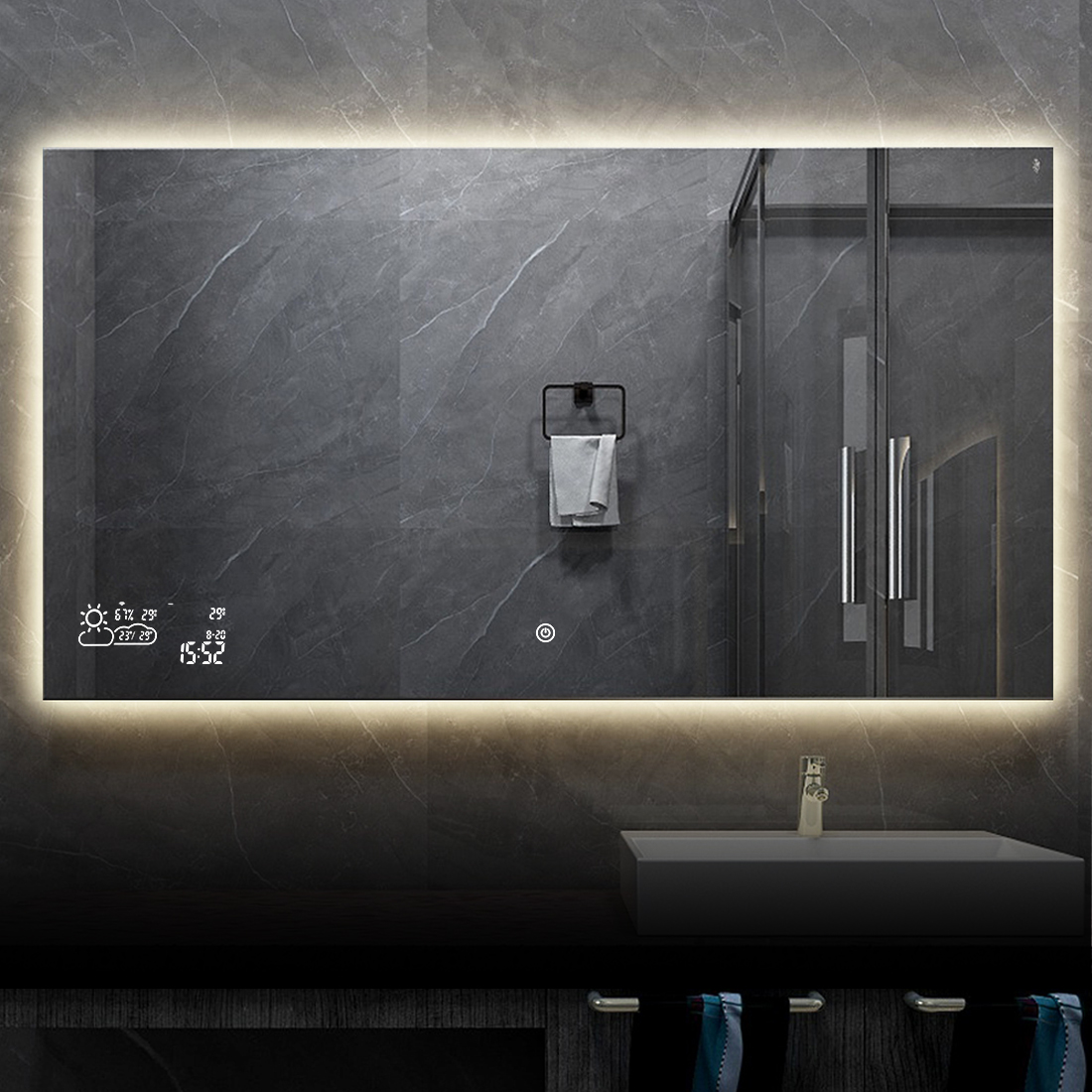 BYECOLD Espejo LED de 24 x 40 pulgadas con Bluetooth, espejo inteligente  para baño, pantalla de clima, fecha, temperatura y humedad, antivaho