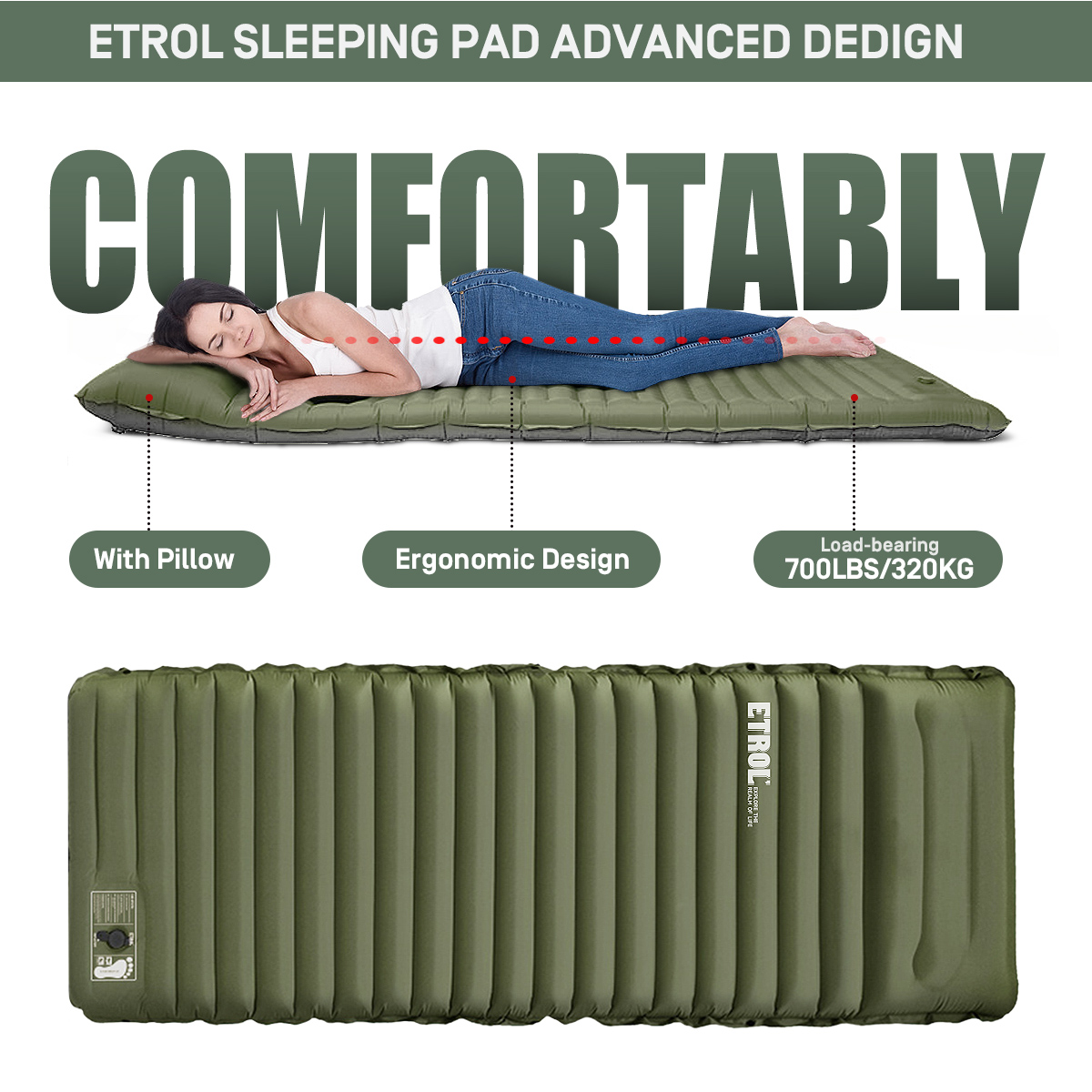 ETROL Inflatable Seat Cushion,Portable Lightweight Travel Air Sitting Pad -  17.3''x13.4''x2'',Moisture and Water Resistant Camping Chair Mat for