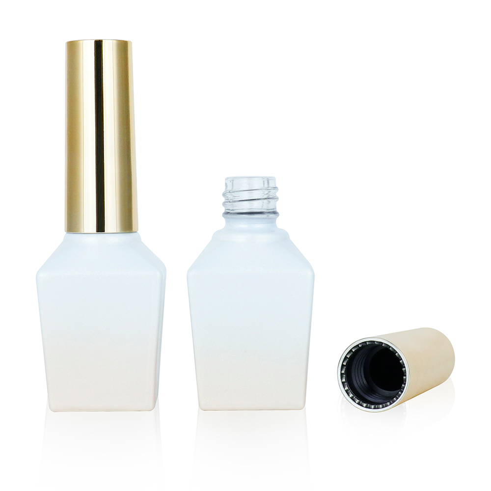 OEM custom unique nail gel polish glass bottle with brush empty nail polish  bottles with silver and gold cap-Guangdong Lianxin Glass Products Co., Ltd.