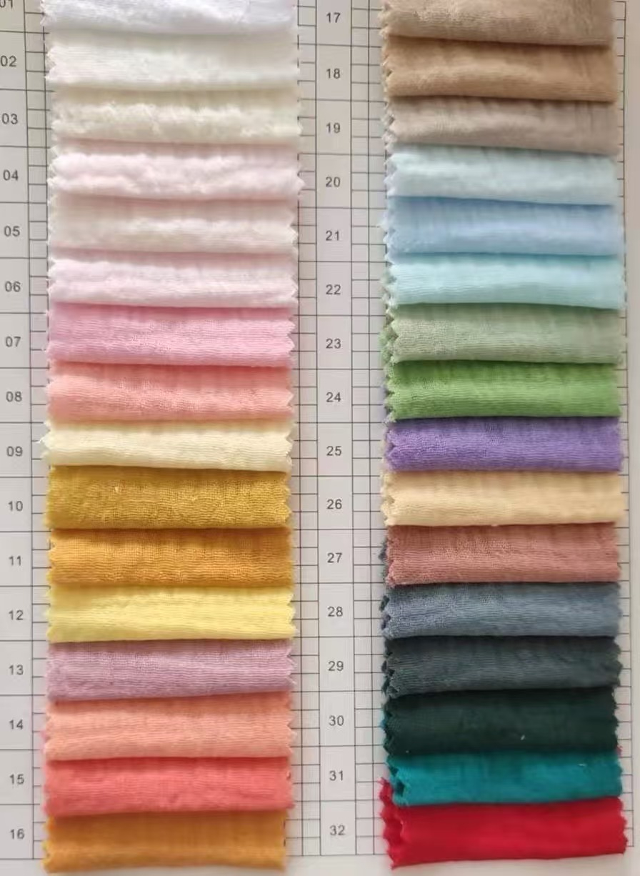 100% Organic Cotton Crinkle Crepe Fabric 2 Layers Plain Dyed White Solid Colors Double Gauze Muslin Fabric for Baby Swaddle Blanket Sleep Wear - View 6