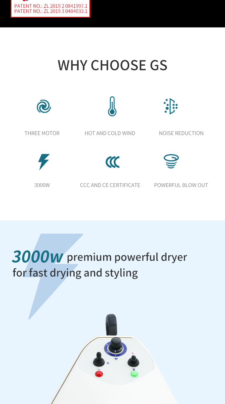 Chunzhou GS2400 Three Motor 3000W more powerful blow out Pet Hair DryerUoupet