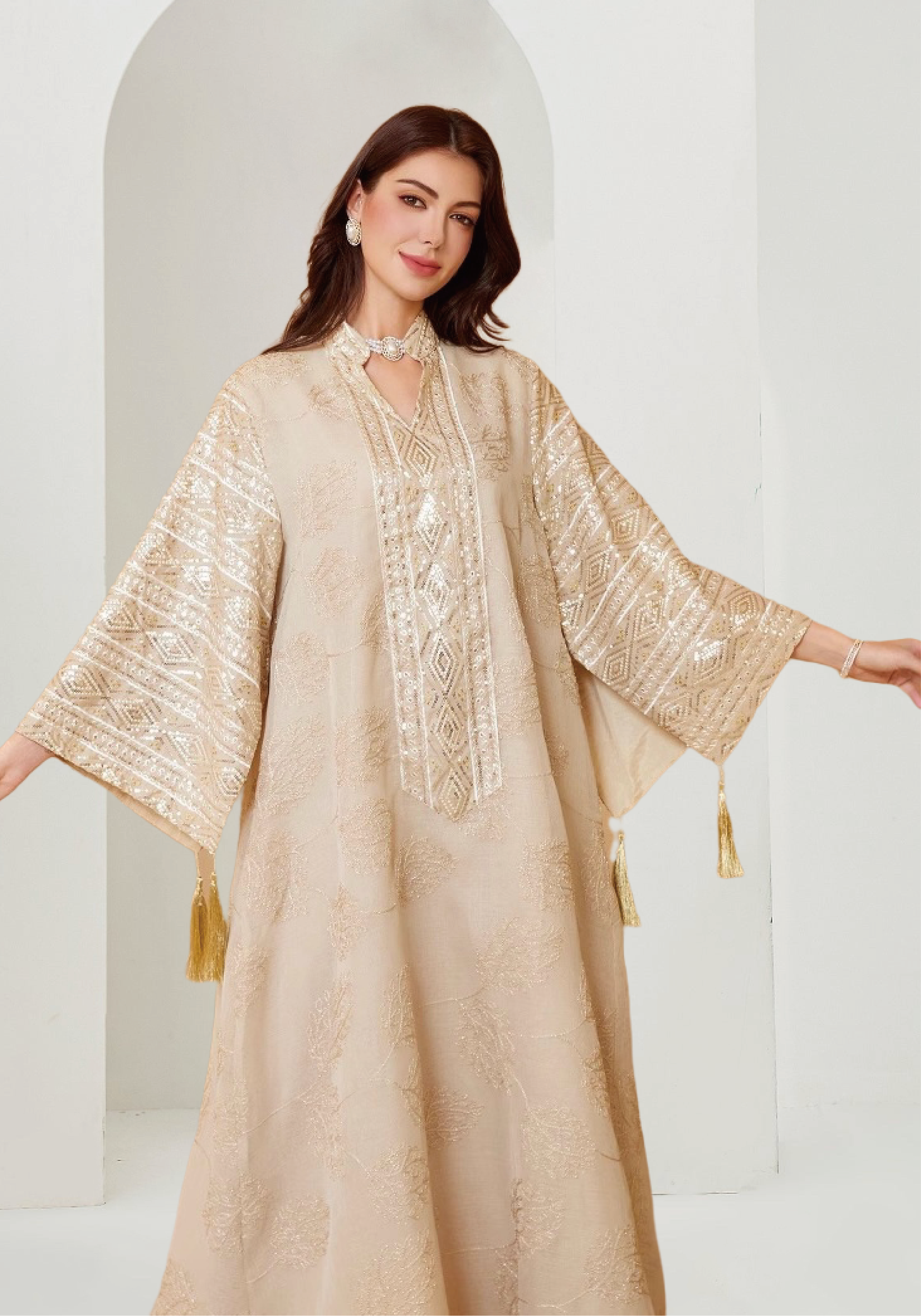 Sequins Printing Kaftan-Green