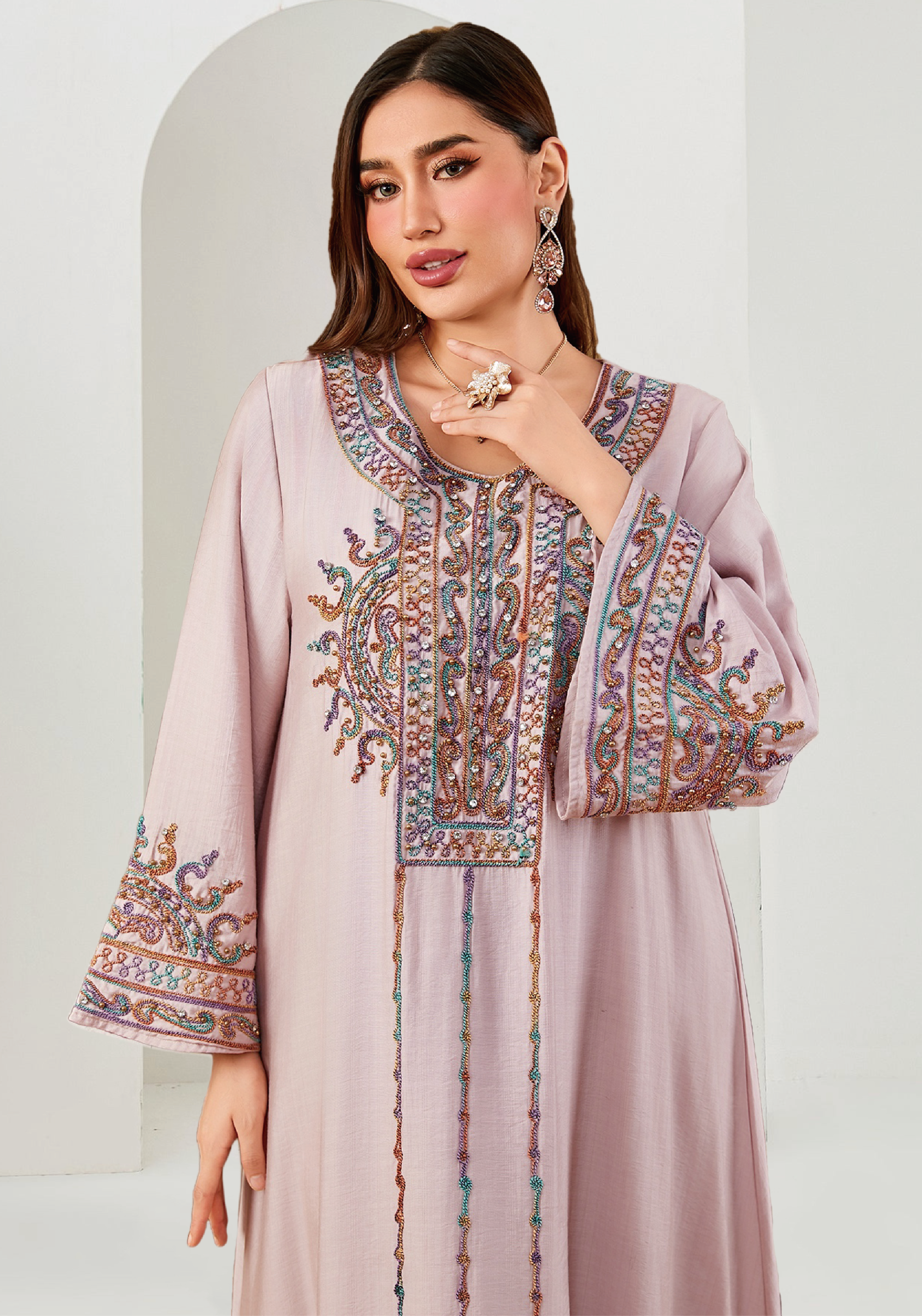 Sequins Printing Kaftan-Green