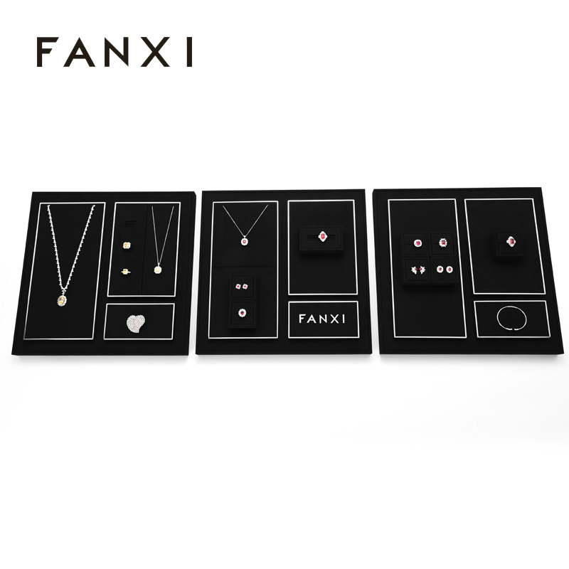 TT256-FANXIfactoryblackmicrofiberjewelrydisplaysetwithshiningmetal-2