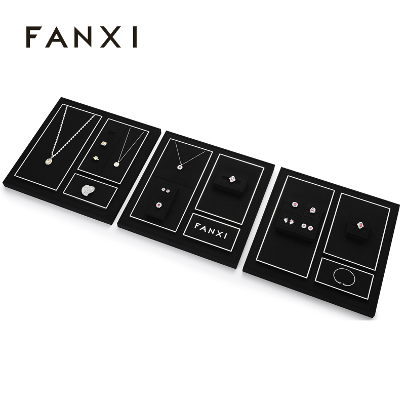 TT256-FANXIfactoryblackmicrofiberjewelrydisplaysetwithshiningmetal-3