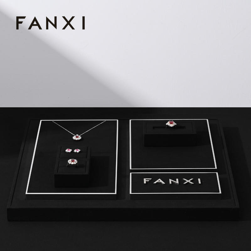 TT256-FANXIfactoryblackmicrofiberjewelrydisplaysetwithshiningmetal-7