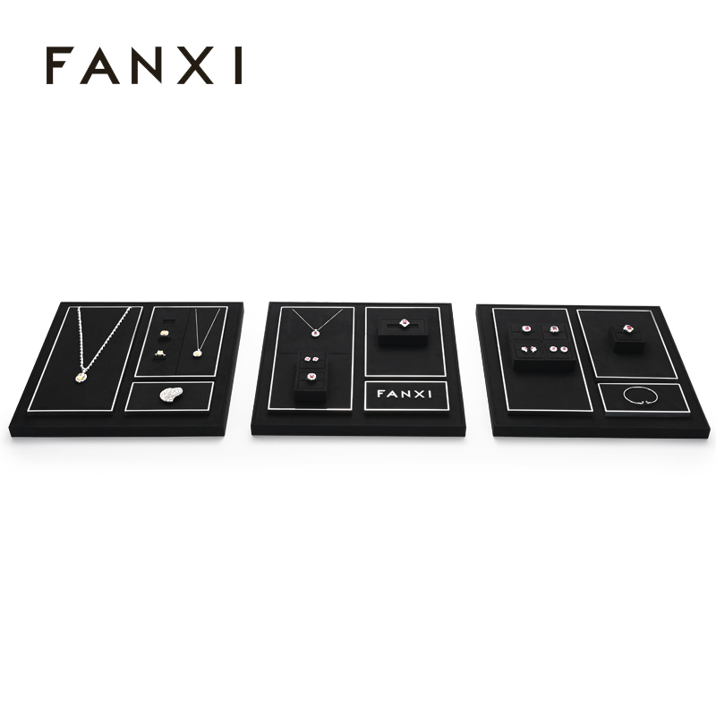 TT256-FANXIfactoryblackmicrofiberjewelrydisplaysetwithshiningmetal