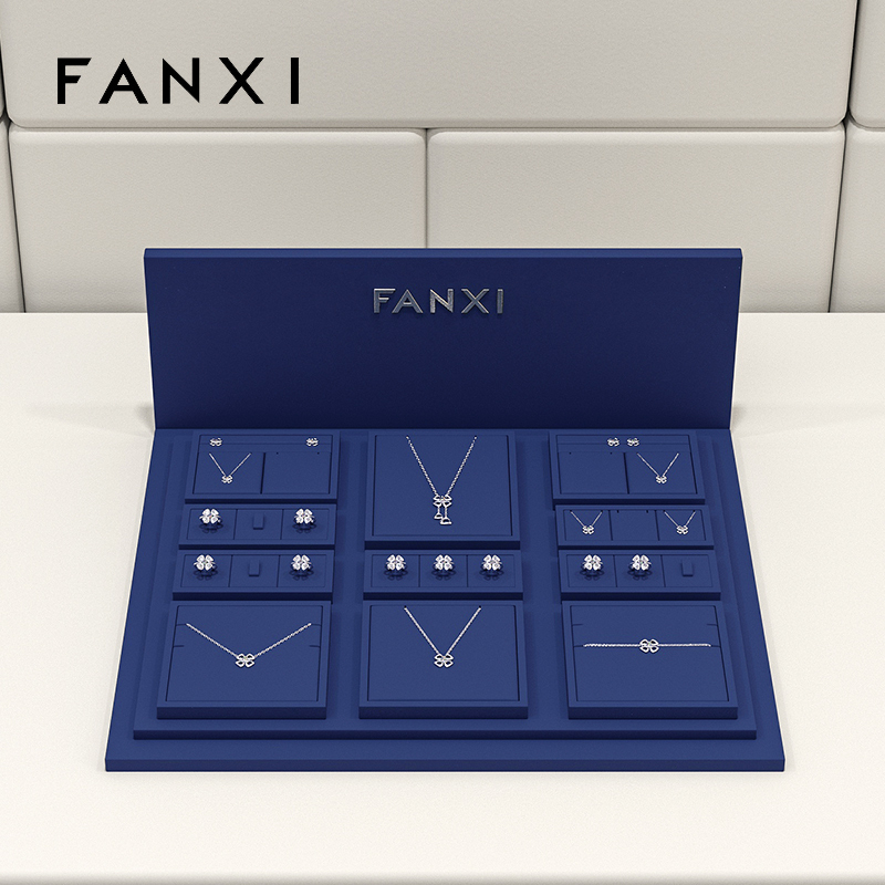 TT270-FANXIluxurywoodenjewelrydisplaysetwithbluemicrofiber-2