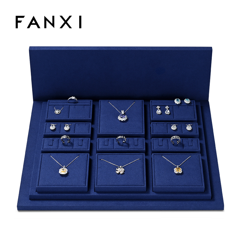 TT270-FANXIluxurywoodenjewelrydisplaysetwithbluemicrofiber