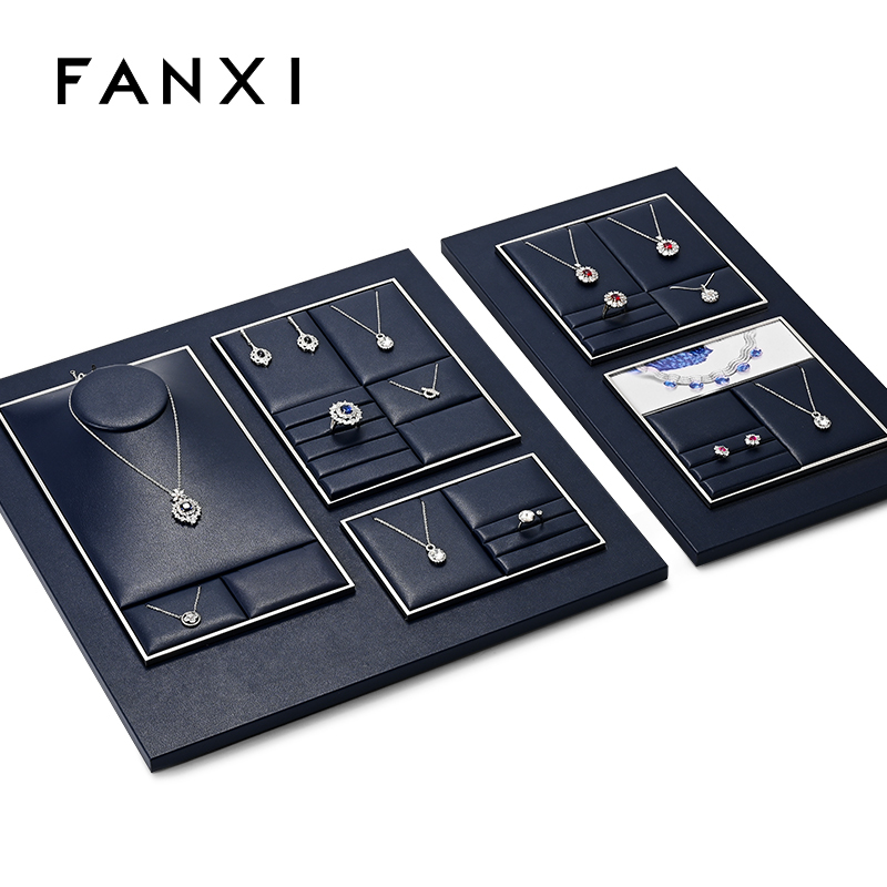 TT262-FANXIfashiondarknavybluePUleatherjewellerydisplaystand-3