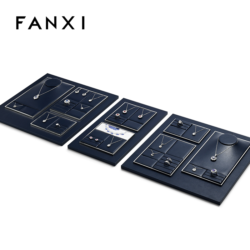 TT262-FANXIfashiondarknavybluePUleatherjewellerydisplaystand-6