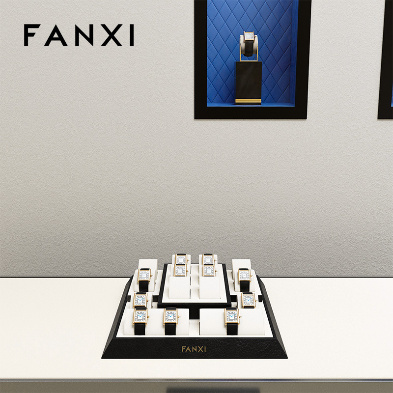 PU105-FANXIcustomoffwhitemicrofiberwatchdisplaywithblackPUleatherframe