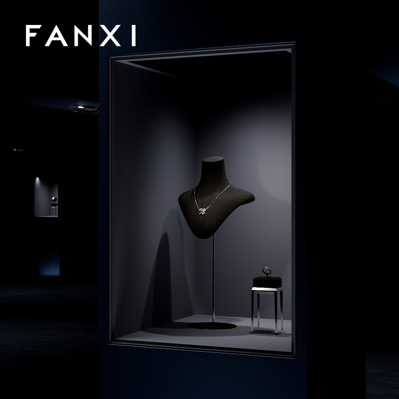 RX067-FANXIluxurymetalbasejewelrydisplaymannequinwithmicrofiber-3