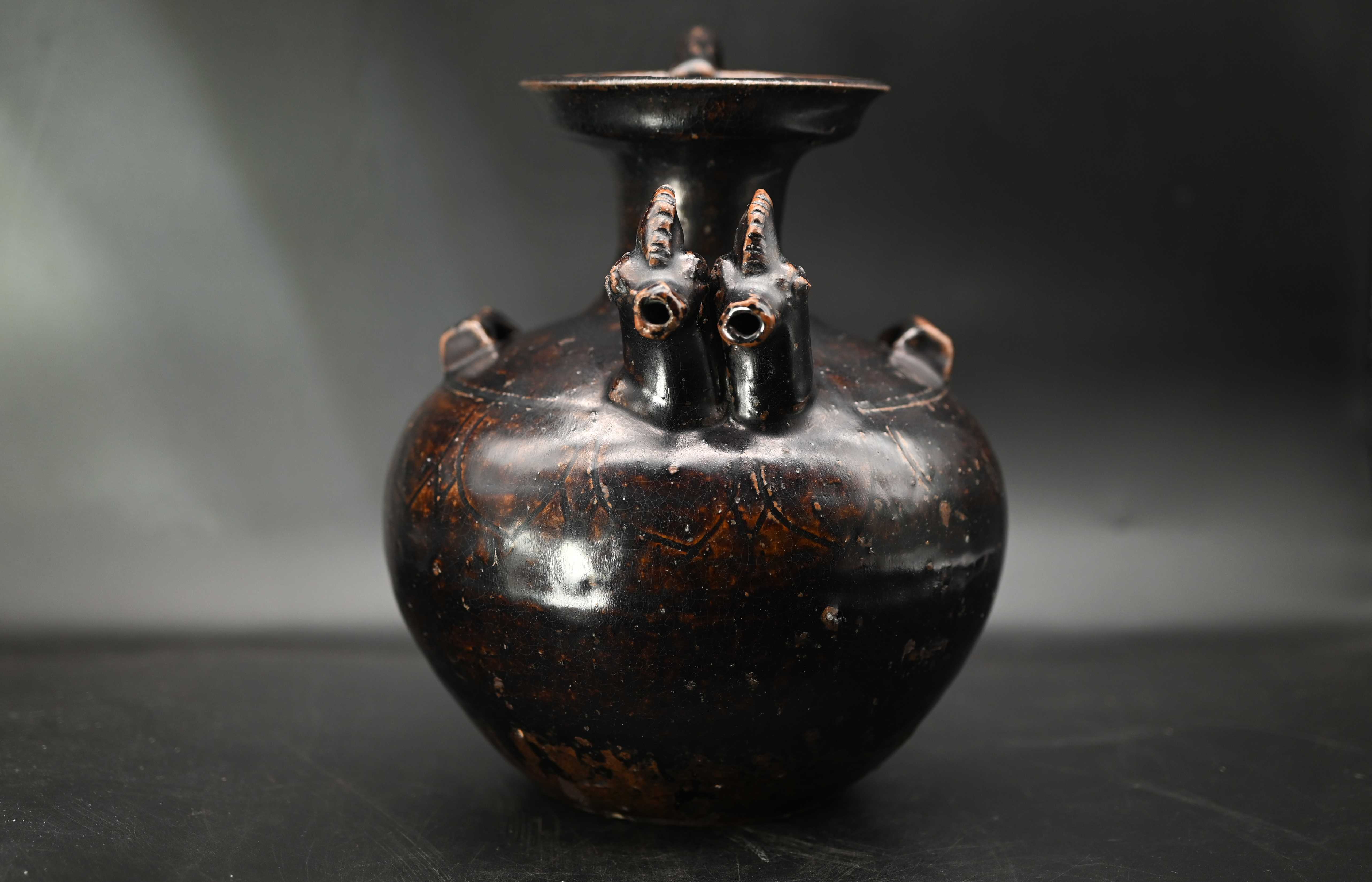 黑釉盘口双系鸡首执壶-株洲市艺术收藏家协会官网