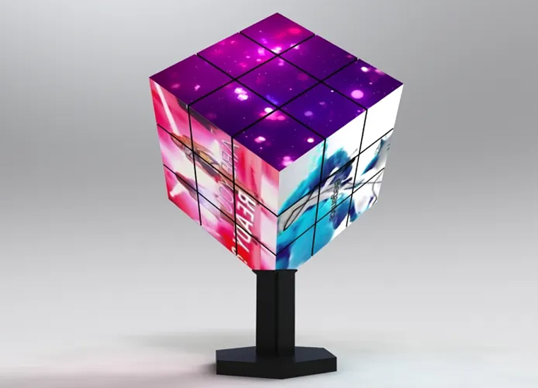 The rotating Rubiks cube display