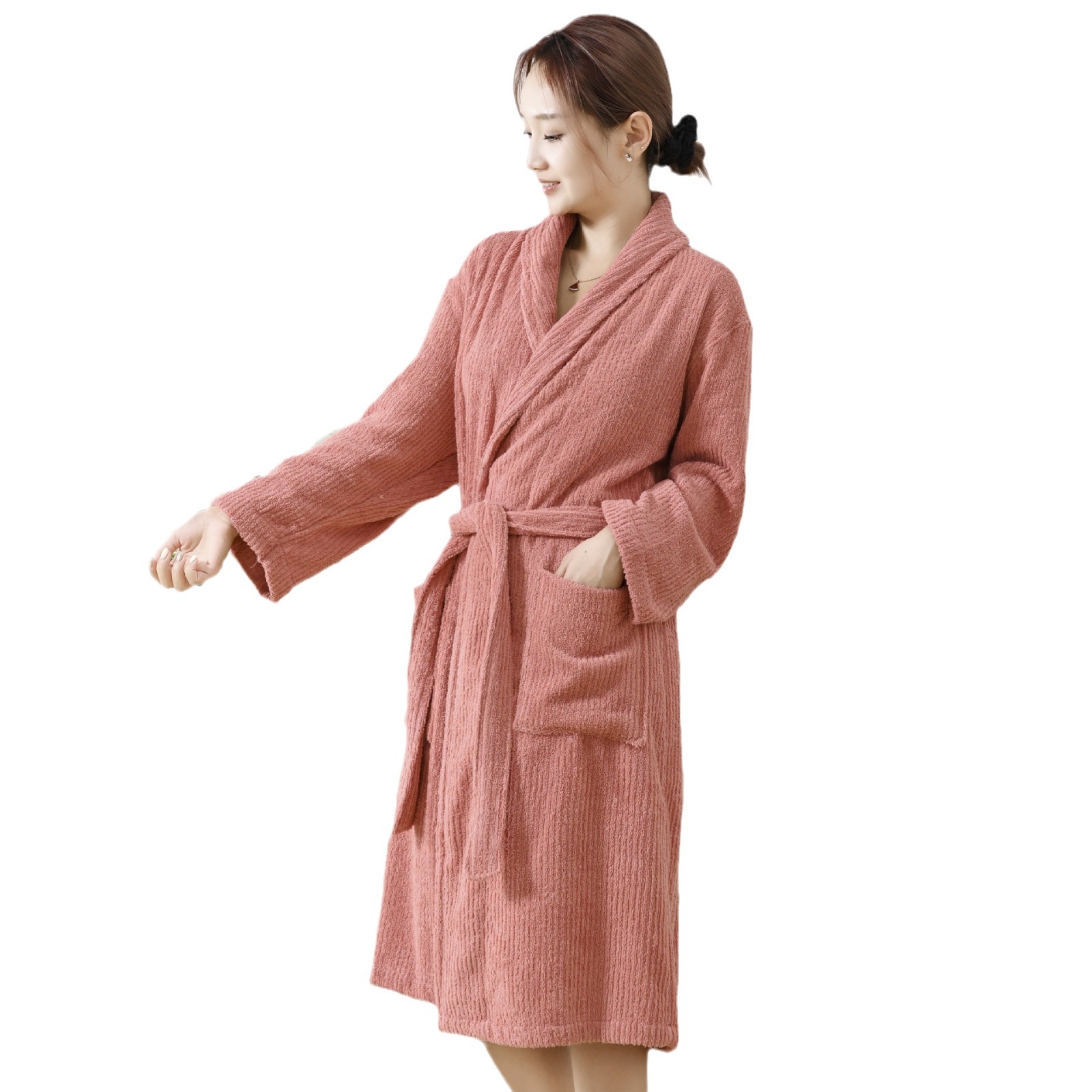 A-Class 100% Cotton Terry Bathrobe For Men & Women Ultra Absorbent, Quick-Drying Long Lounge Robe For Couples, Hotel & Home Use (Fall/Winter) - View 3