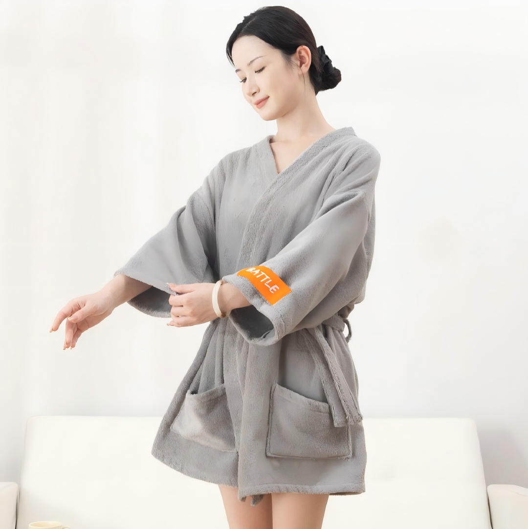 Short 100% Cotton Terry Bathrobe For Women & Men – Soft, Skin-Friendly Wrap-Style Robe As Wearable Towel For Winter, Hotel & Home Use - View 2
