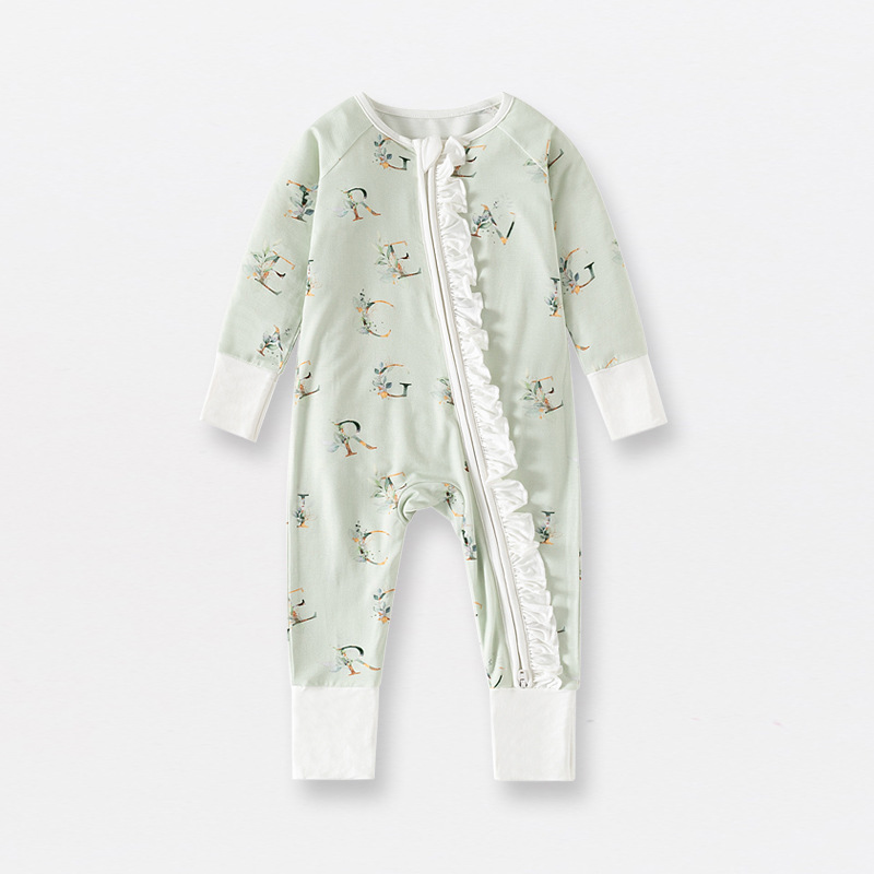 Newborn 95%Bamboo 5%spandex Zip-Up Sleep Suit Long Sleeve Romper With Ruffle Trim Soft Breathable Pajamas For Spring & Summer - View 5