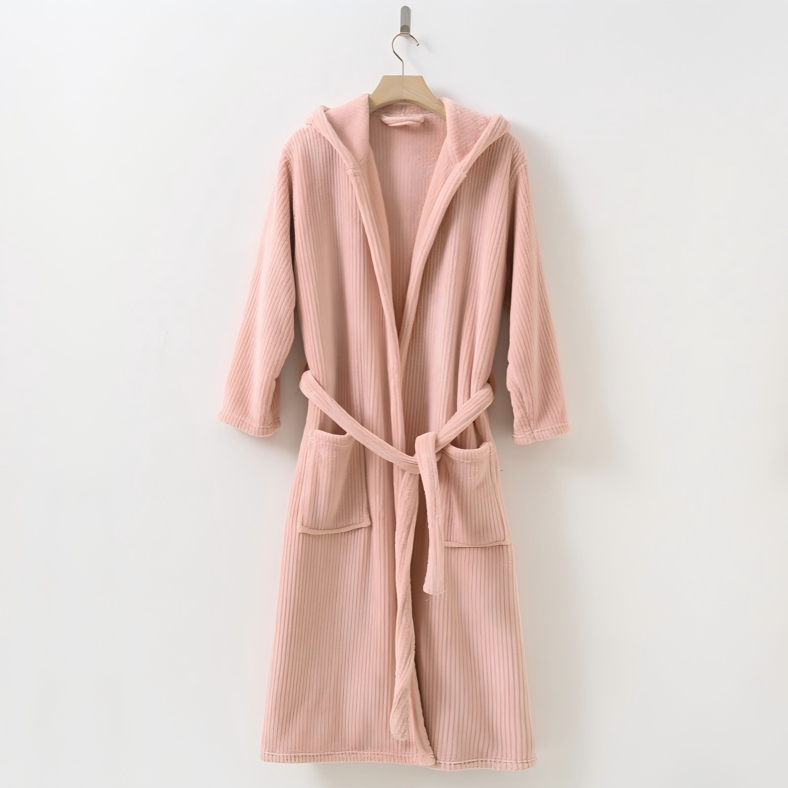Striped Hooded Coral Fleece Robe – Ultra-Soft, Absorbent & Plush Unisex Loungewear For All Seasons | Thick Terry-Like Fabric, Couples Matching Bathrobe Set - View 7