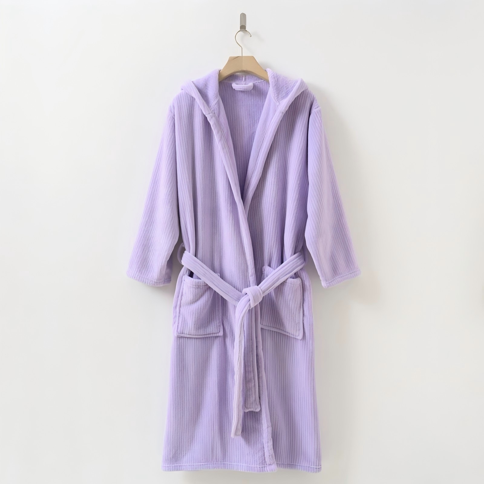 Striped Hooded Coral Fleece Robe – Ultra-Soft, Absorbent & Plush Unisex Loungewear For All Seasons | Thick Terry-Like Fabric, Couples Matching Bathrobe Set - View 6
