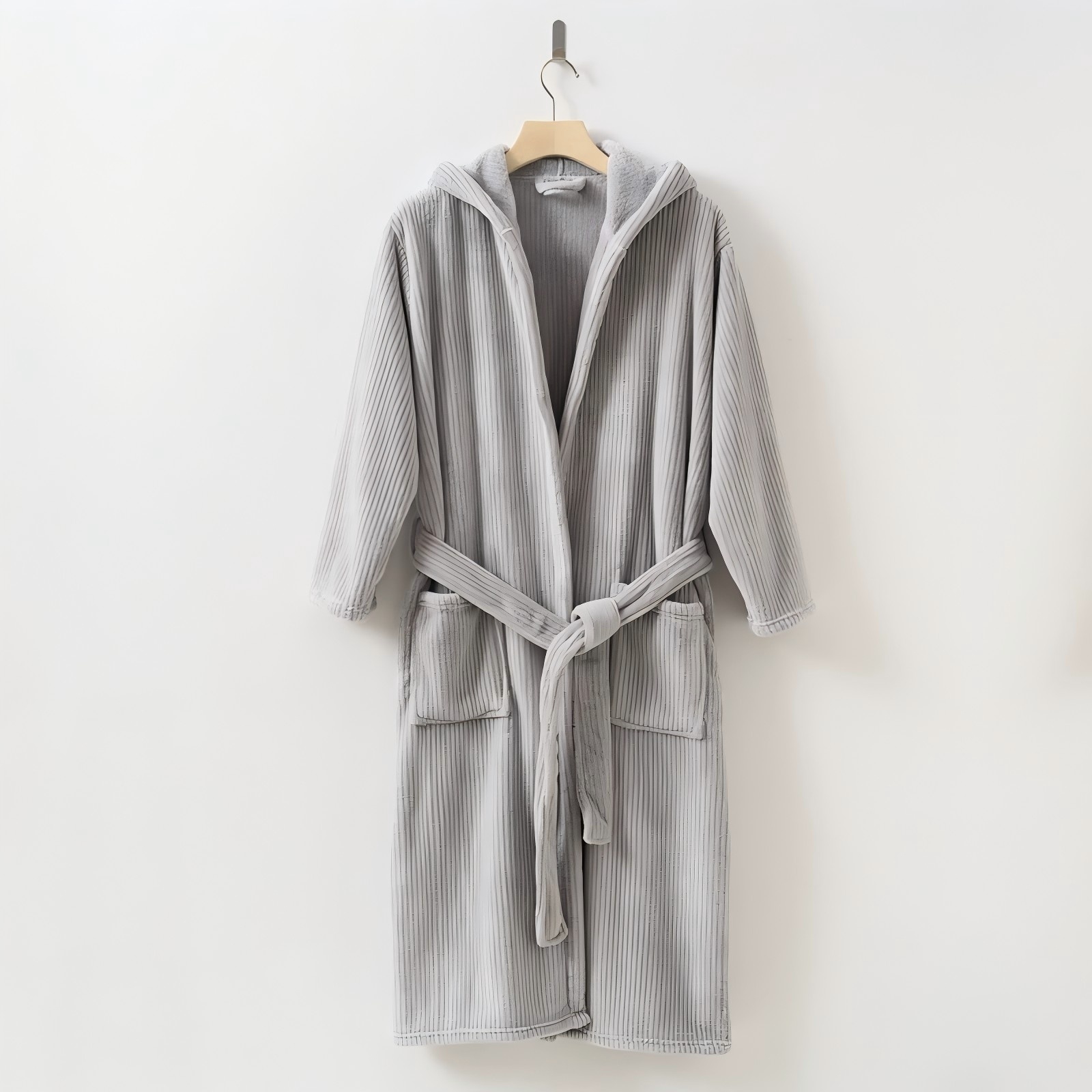 Striped Hooded Coral Fleece Robe – Ultra-Soft, Absorbent & Plush Unisex Loungewear For All Seasons | Thick Terry-Like Fabric, Couples Matching Bathrobe Set - View 5