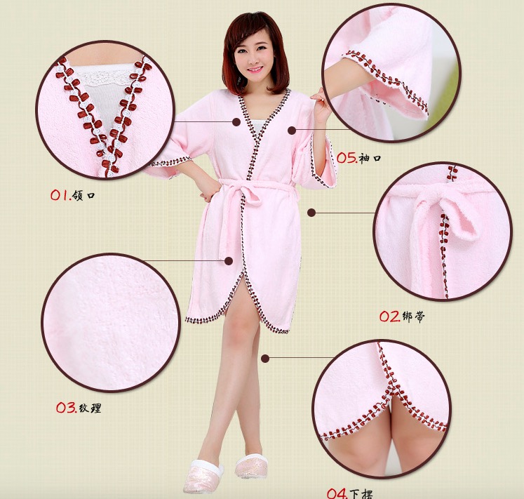 Bamboo Ladies Bath Robe For Sprint And Summer Lace Edge
