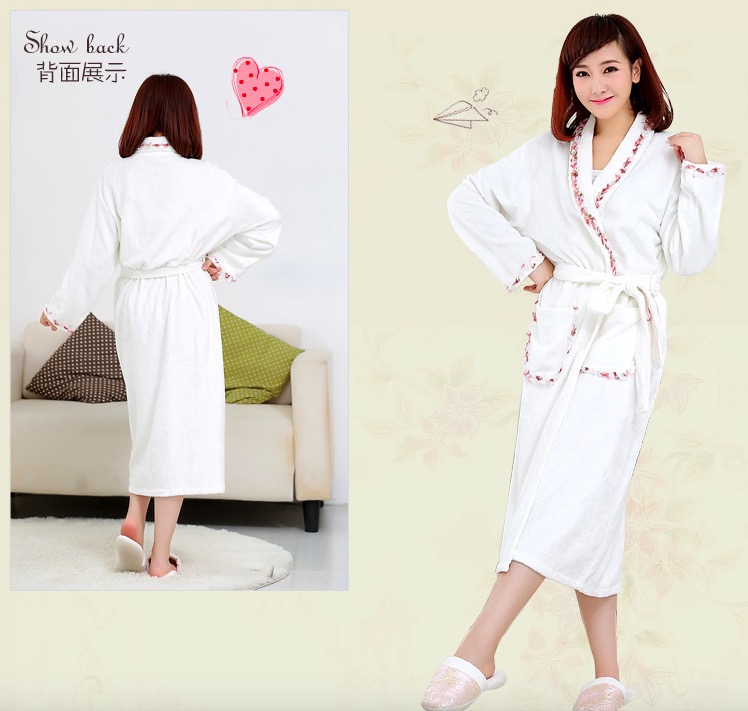 Bamboo Adult Bathrobe Women Bath Robe Lace Design HYL - View 3