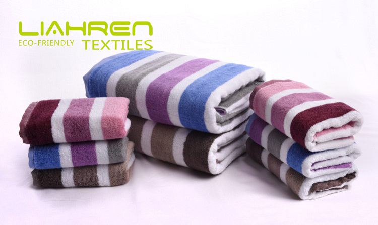 Yarn Dyed Stripe Large Thick Bamboo Cotton Towel Set Of 3, 1 Bath Towel, 1 Face Towels, 1 Hand Towel For Bathroom, Spa, GYM - View 8