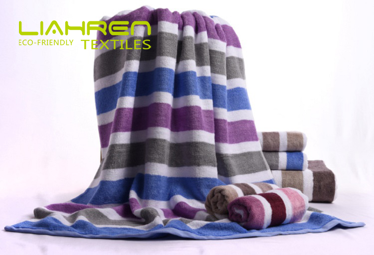 Yarn Dyed Stripe Large Thick Bamboo Cotton Towel Set Of 3, 1 Bath Towel, 1 Face Towels, 1 Hand Towel For Bathroom, Spa, GYM