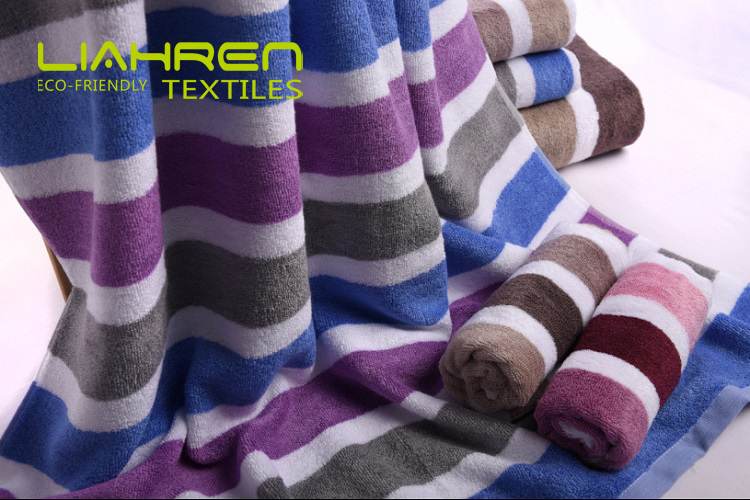Yarn Dyed Stripe Large Thick Bamboo Cotton Towel Set Of 3, 1 Bath Towel, 1 Face Towels, 1 Hand Towel For Bathroom, Spa, GYM - View 2