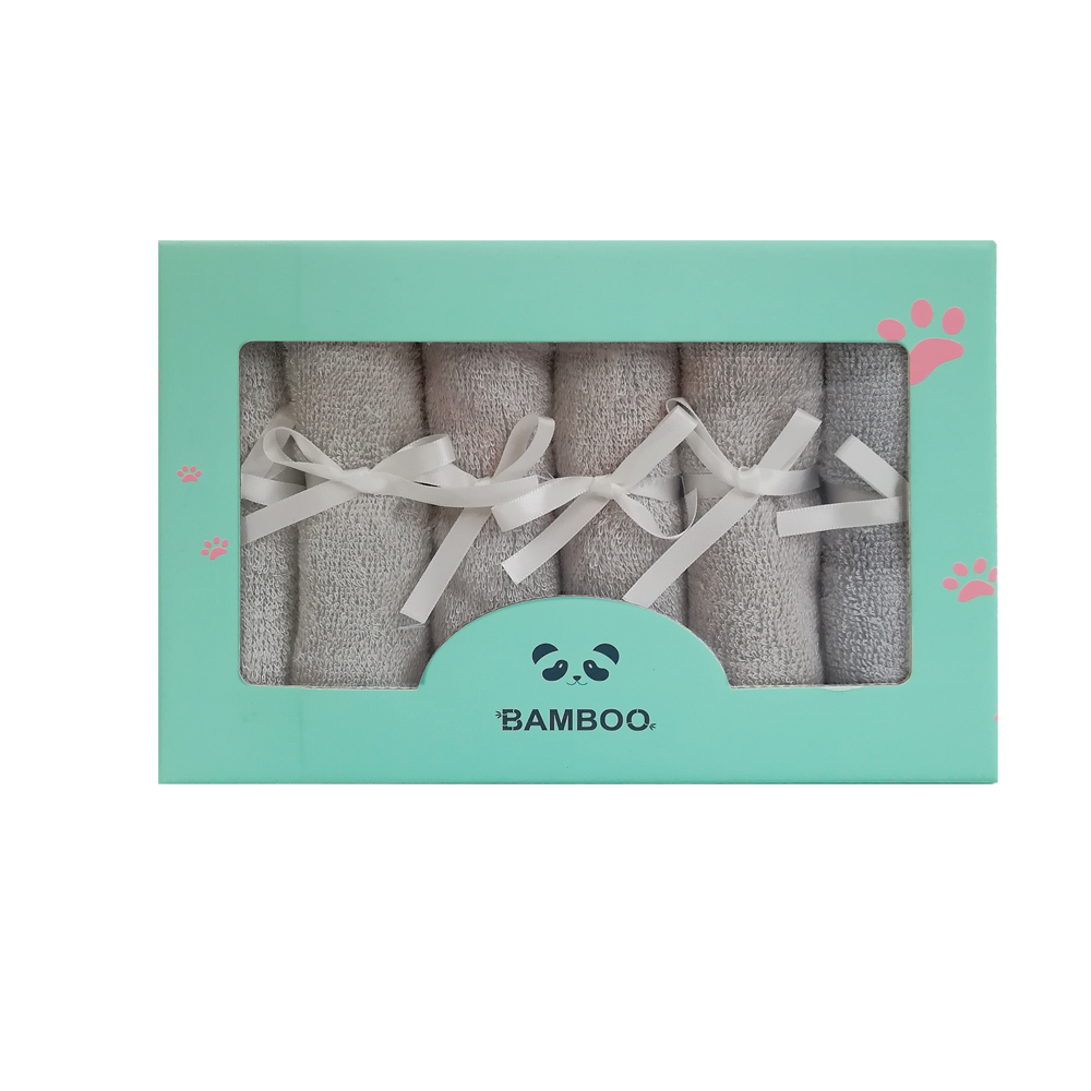 Bamboo Cotton Washcloth Gift Packing Baby Wash Towel Grey
