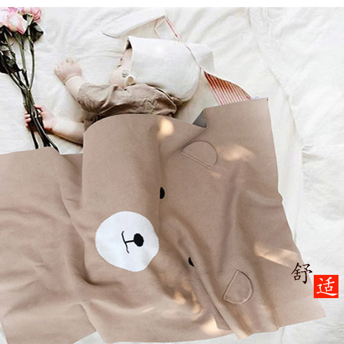 100% Cotton Knitted Blanket Bear Design Baby Blanket
