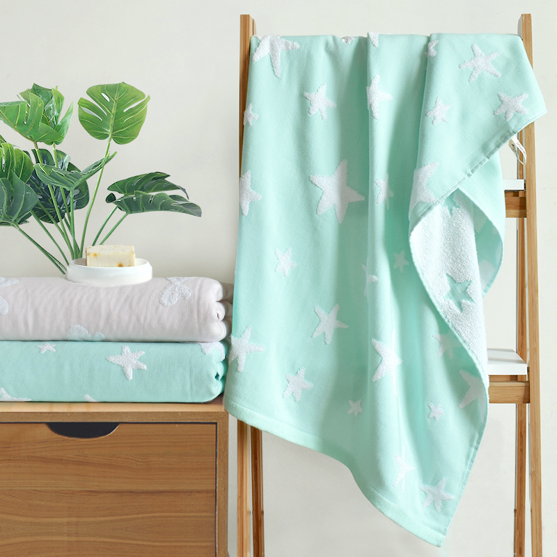 Bamboo Cotton Bath Towel Hand Towel And Washcloth For Baby Kids Child Teen Bathroom, Swim 3pcs Set One Side Muslin Jacquard