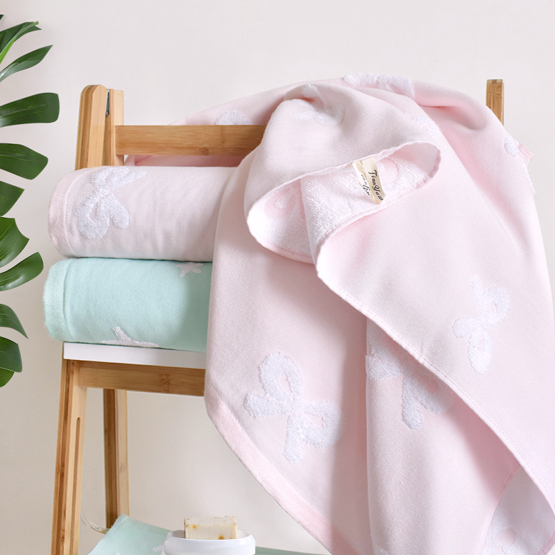 Bamboo Cotton Bath Towel Hand Towel And Washcloth For Baby Kids Child Teen Bathroom, Swim 3pcs Set One Side Muslin Jacquard - View 2