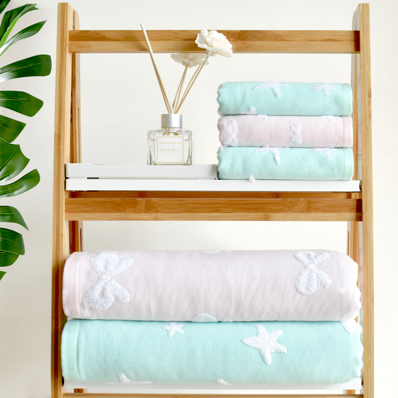 Bamboo Cotton Bath Towel Hand Towel And Washcloth For Baby Kids Child Teen Bathroom, Swim 3pcs Set One Side Muslin Jacquard - View 3