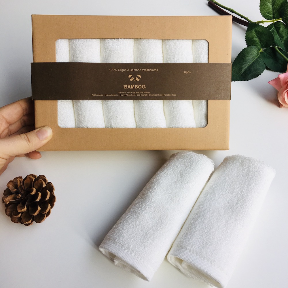 100% Bamboo Fiber Super Soft And High Absorbent Multi-Purpose Fingertip Towels, 6 Washcloths Face Cloths (10inch X 10inch). 6 Pieces Box Classic White