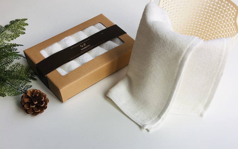 100% Bamboo Fiber Super Soft And High Absorbent Multi-Purpose Fingertip Towels, 6 Washcloths Face Cloths (10inch X 10inch). 6 Pieces Box Classic White - View 2
