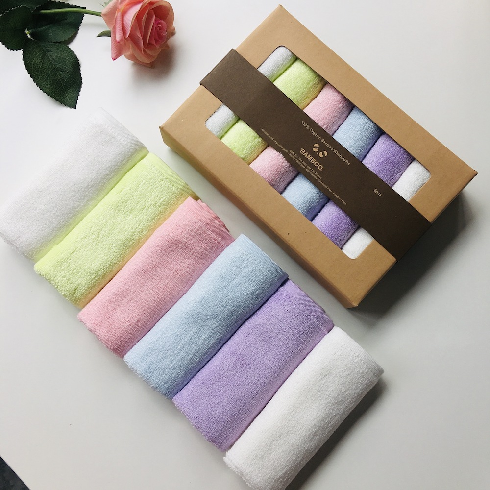 100% Bamboo Rainbow Color Small Bamboo Washcloths Set 6 Pack For Newborn Baby Bath Hand Towel And Face Cloths Or Bathroom-Kitchen Multi-Purpose Soft-Comfortable Absorbent Fingertip Towels 10' X 10'