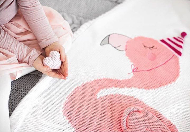 100% Cotton Knitted Blanket Flamingo Design Baby Blanket - View 5