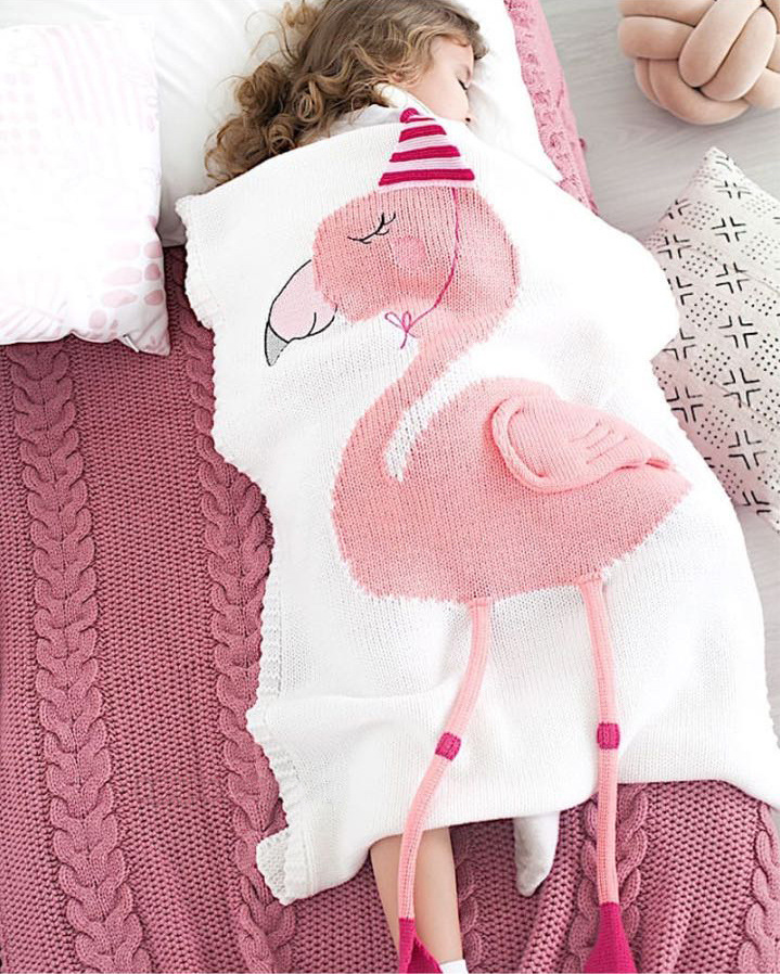 100% Cotton Knitted Blanket Flamingo Design Baby Blanket - View 4